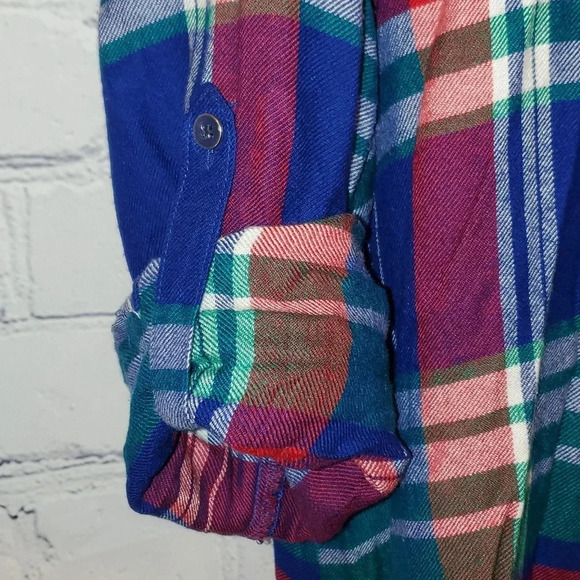 Seven 7 Plaid Flannel Button Down Hi-Low Shirt Size Large - Picture 3 of 11